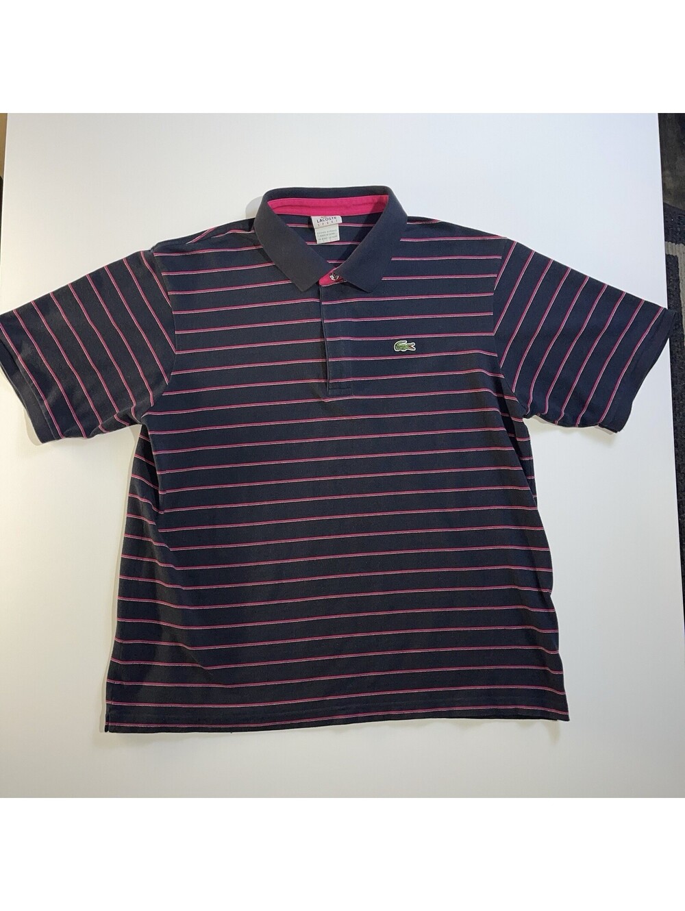 Lacoste Sport Men’s Polo Shirt Size XL Navy Blue Pink Stripe Short Sleeve